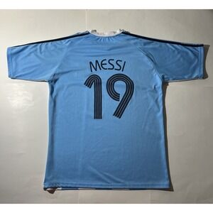 Argentina Soccer Futbol Jersey #19 Messi 2006 WC - Blue White Striped - Mens L